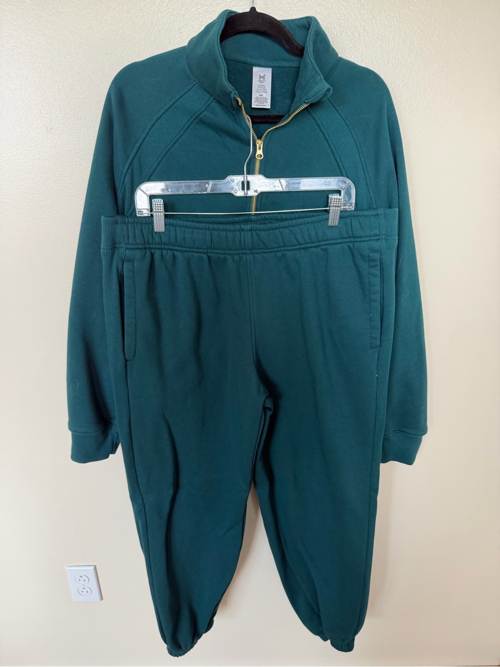 MEMBERS MARK Deep Teal Green Fleece Half Zip Pullover & Fleece Jogger